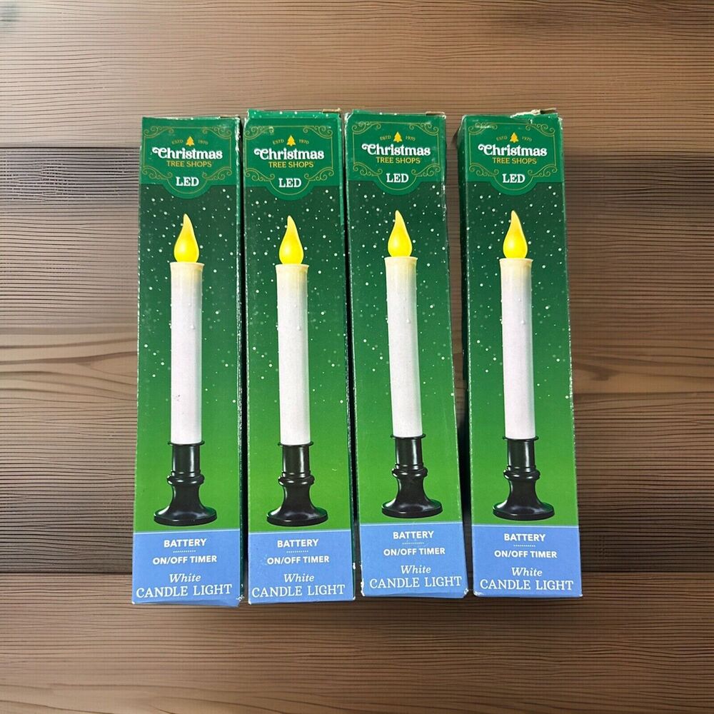 The Christmas Tree Shop LED Battery Operated Candle Lights White Black Base 4pk